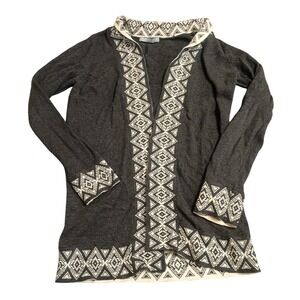 Octavia Cardigan Womens Small Charcoal Grey Geometric Open Front Cashmere Blend
